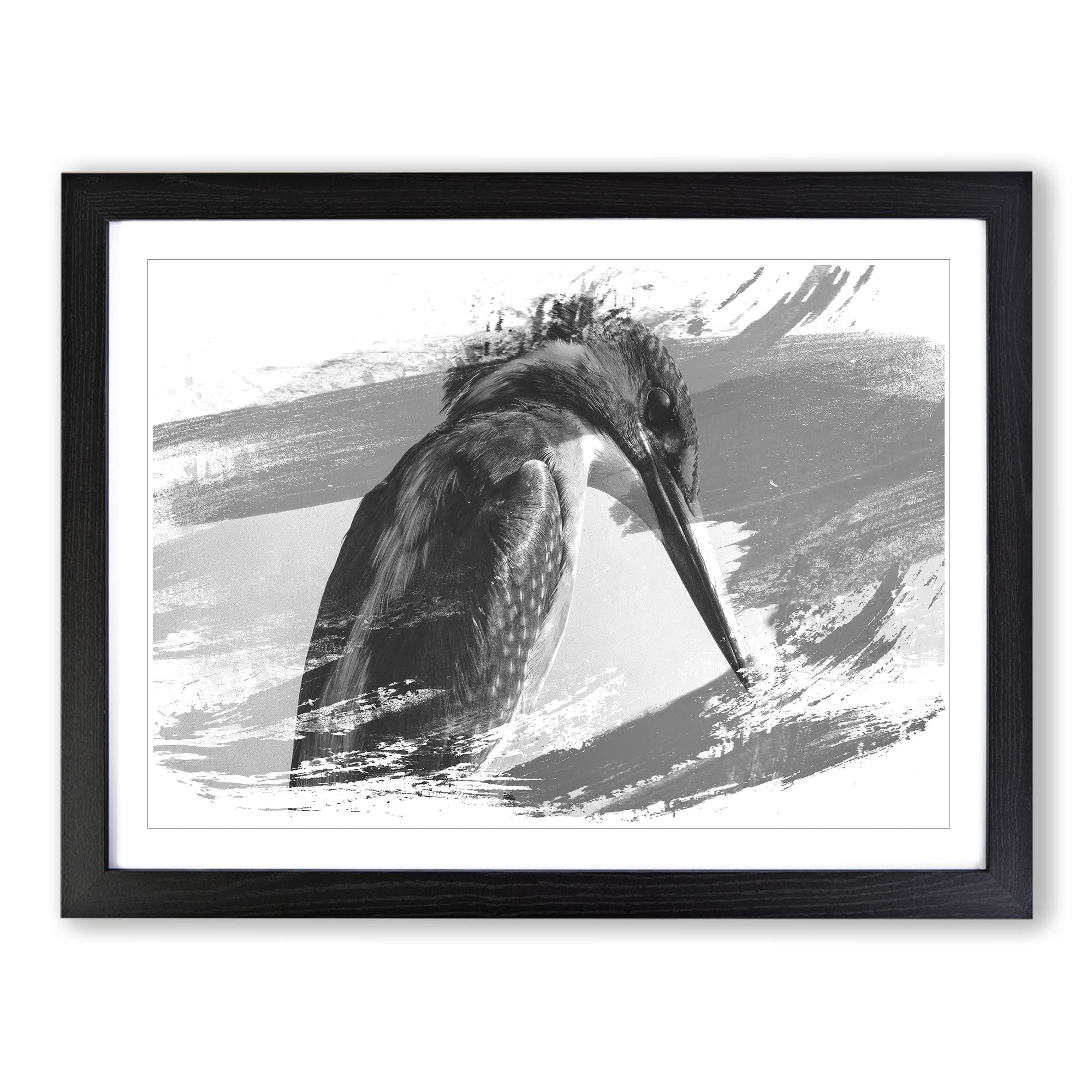 Kingfisher Bird 2 V1 Modern Framed Print | A4 Black Framed Wall Art | Ready to Hang | Modern Nature Picture | Living Room Bedroom Lounge Office