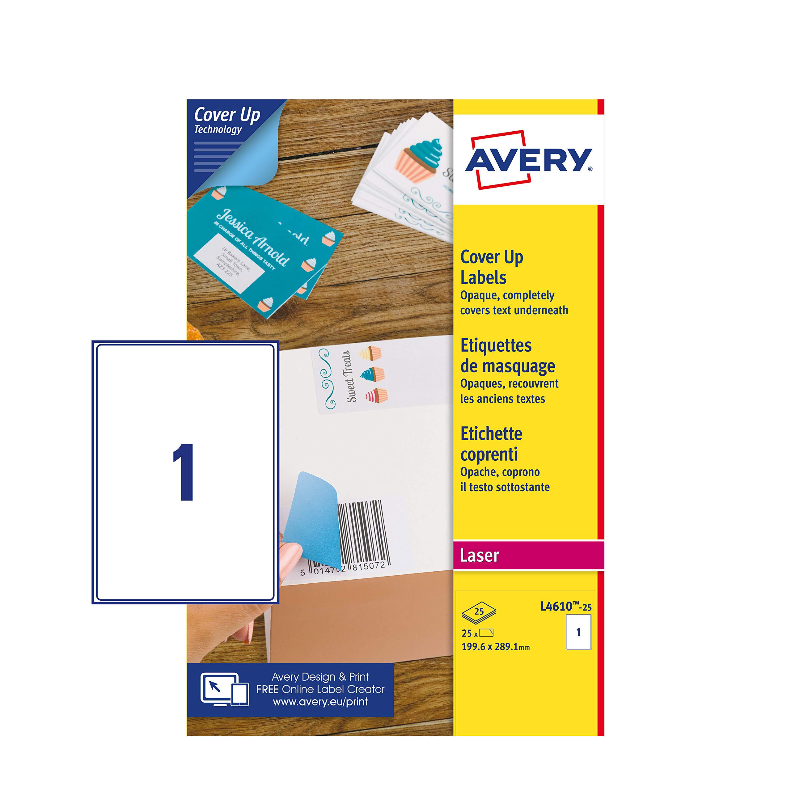 Avery L4610-25 Cover Up Labels, 199.6 x 289.1 mm