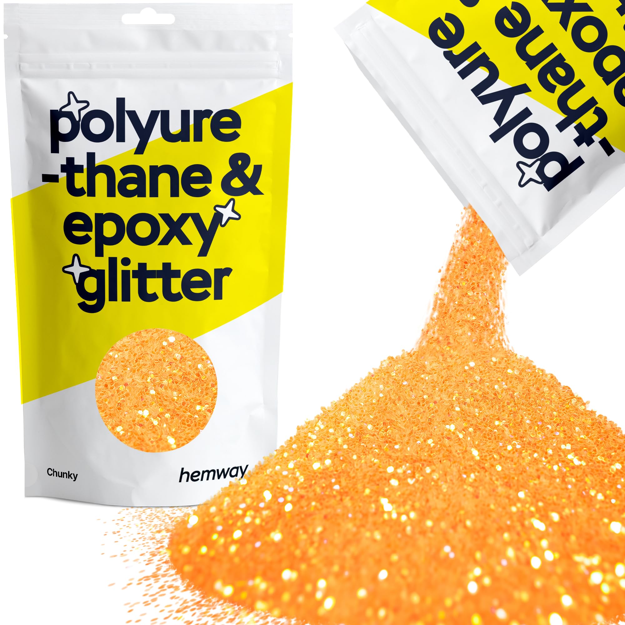 Hemway Resin Glitter Fluorescent Orange 100g Chunky | Polyurethane & Epoxy Glitter for Resin Crafts, Tumblers, Coasters, Floor & Table Art