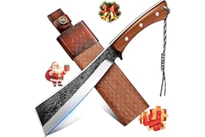 Freelander Japanese Style High Carbon Steel Machete with Red Sandalwood Ergonomic Full Tang Handle and Wood-Leather Sheath, for Camping, Hiking, Yard Work, and Survival,Christmas Gifts for Men Women