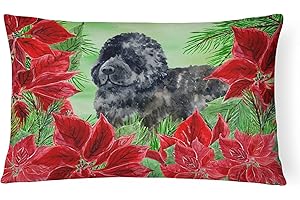 Caroline's Treasures CK1319PW1216 Newfoundland Poinsettas Canvas Fabric Decorative Pillow 100% Machine Washable Pillow, Indoor or Outdoor Decorative Throw Pillow for Couch, Bed or Patio