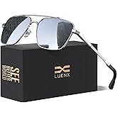 LUENX Mens Women Polarized Sunglasses Aviator, Square Polygon Lens Driving UV 400 Protection With Accessories 58mm Small