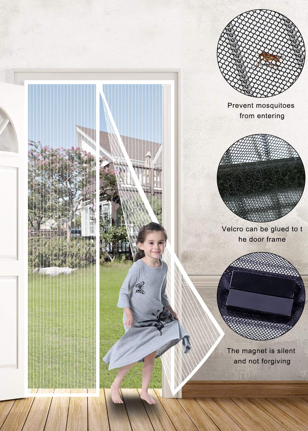 Moustiquaire Fenêtre MagnéTique, 205 X 155 Cm Anti Insecte Mouche Moustique Panneau De Porte Magnétique Sans Percer Pour Couloirs Portes Patio[Gris