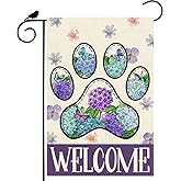 ZAEW Welcome Dog Paw Hydrangea Flowers Spring Garden Flag Summer Seasonal Yard Flag 12x18 Inch Double Sided Small Mini Yard Outdoor Outside Holiday Decoration