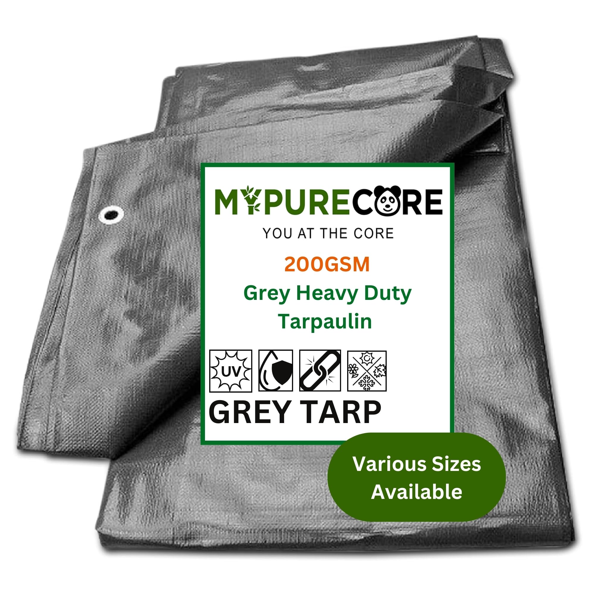 MYPURECORE Grey Tarpaulin – Waterproof & Heavy Duty 200 GSM Tarp – Large, Durable Tarp for Car, Garden, Home – UV, Dust, Rain, Snow Protection – Versatile Groundsheet for Camping & Outdoor (3m x 5m)