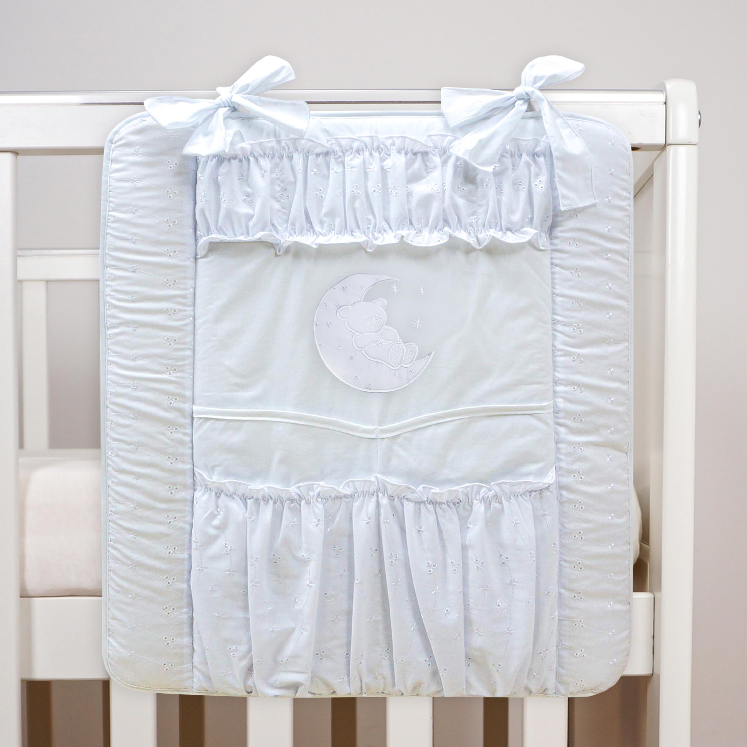 Nursery Baby Cot Tidy Organiser with Pockets for Cot Bed (Moon White)