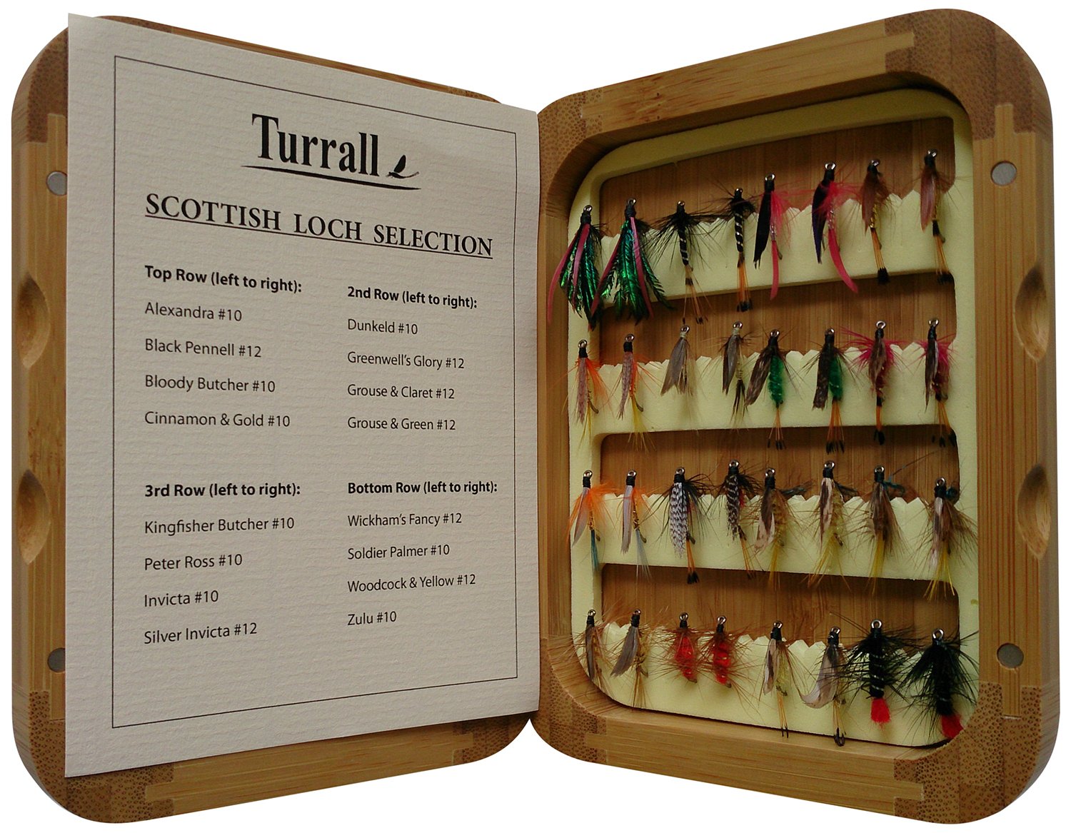 Bamboo Presentation Scottish Loch Selection 32 Scottish Loch Flies in Bamboo Box - Brown,