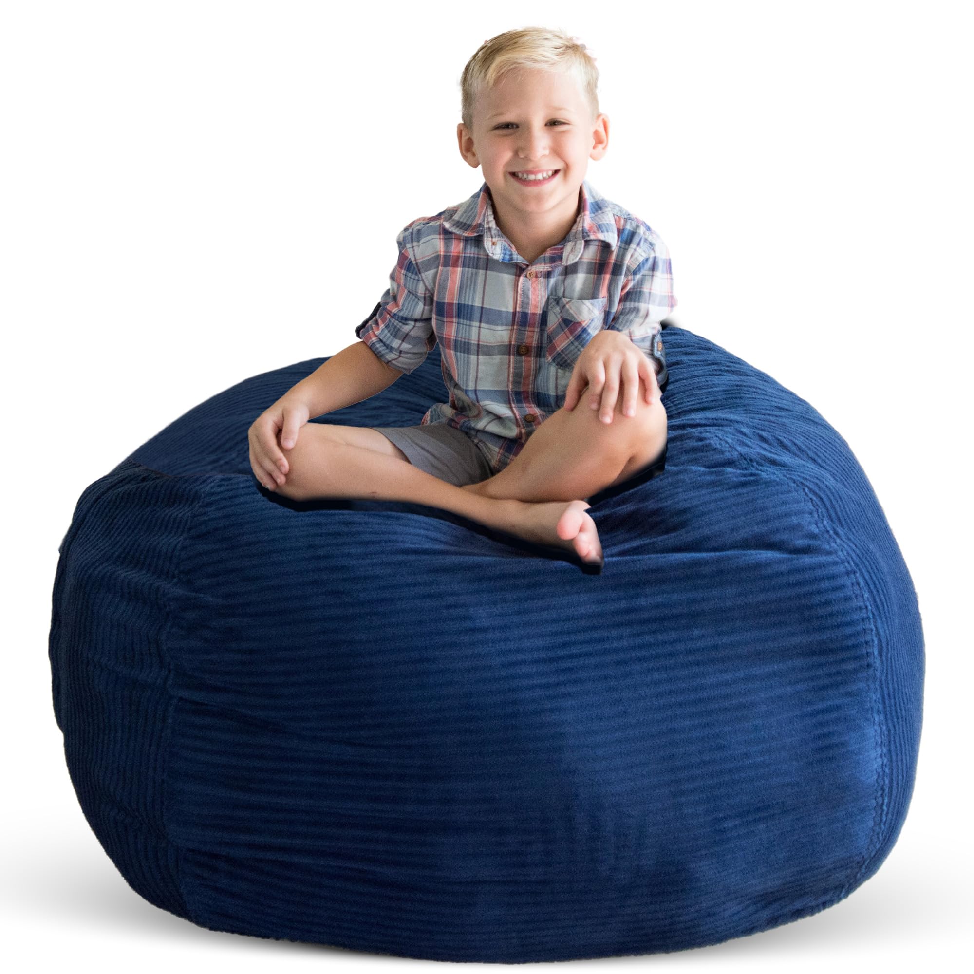 Creative QT Stuff ’n Sit Extra Large 38’’ Bean Bag Storage Cover for Stuffed Animals & Toys, Giant Beanbag Chair for Plush, Toddler & Kids Rooms Bedroom Organizer for Christmas, Royal Blue Corduroy