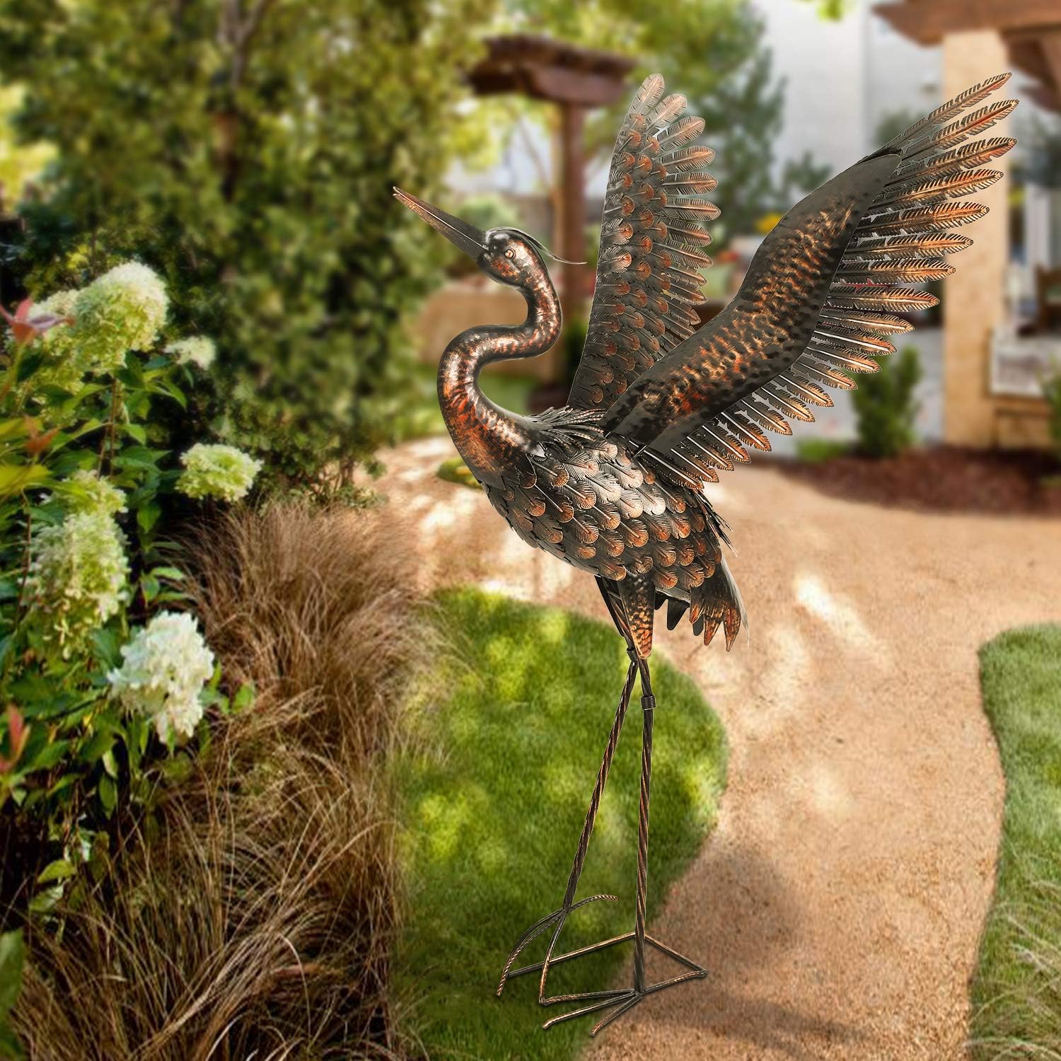 chisheen Outdoor Metal Crane Heron Yard Art Statue and Sculptures for Garden Lawn Patio Backyard Living Room Decoration: Home & Kitchen