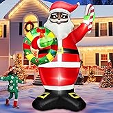 Black Santa Christmas Decorations, 7 FT African American Christmas Inflatable Santa Claus Outdoor Decoration Holding Candy Cane & Wreath, Blow Up Build-in LEDs for Yard Xmas Holiday Garden Decor