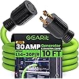 GEARit 30-Amp Generator Extension Cord, 120/250-Volt, 4-Prong, 7500W, NEMA L14-30P/L L14-30R, 10 Gauge SJTW Locking Power Cord for Manual Transfer Switch, Portable Generator Power Outage, 10 Ft, Green