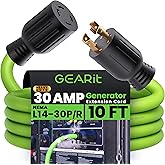 GEARit 30-Amp Generator Extension Cord, 120/250-Volt, 4-Prong, 7500W, NEMA L14-30P/L L14-30R, 10 Gauge SJTW Locking Power Cor