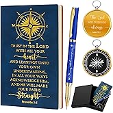 Fuyoooo 4 Pcs Easter Christian Gifts Bulk for Men First Communion Gift Christian Journal Bible Pen Religious Engraved Compass Baptism Gift for Men Dad Church