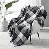 SOCHOW Buffalo Plaid Flannel Fleece Throw Blanket 50 x 60 Inches, Soft Lightweight Cozy All Season Black/White Checkered Blanket for Bed, Couch, Car