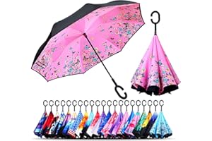 owen kyne Windproof Double Layer Folding Inverted Umbrella, Self Stand Upside-down Rain Protection Car Reverse Umbrellas with C-shaped Handle
