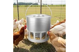 KOL Hanging Chicken Feeder – 20lbs Metal Chicken Feeder, Adjustable Poultry Feeder with 12 Ports, No Installation & Universal Height Design (Silver)