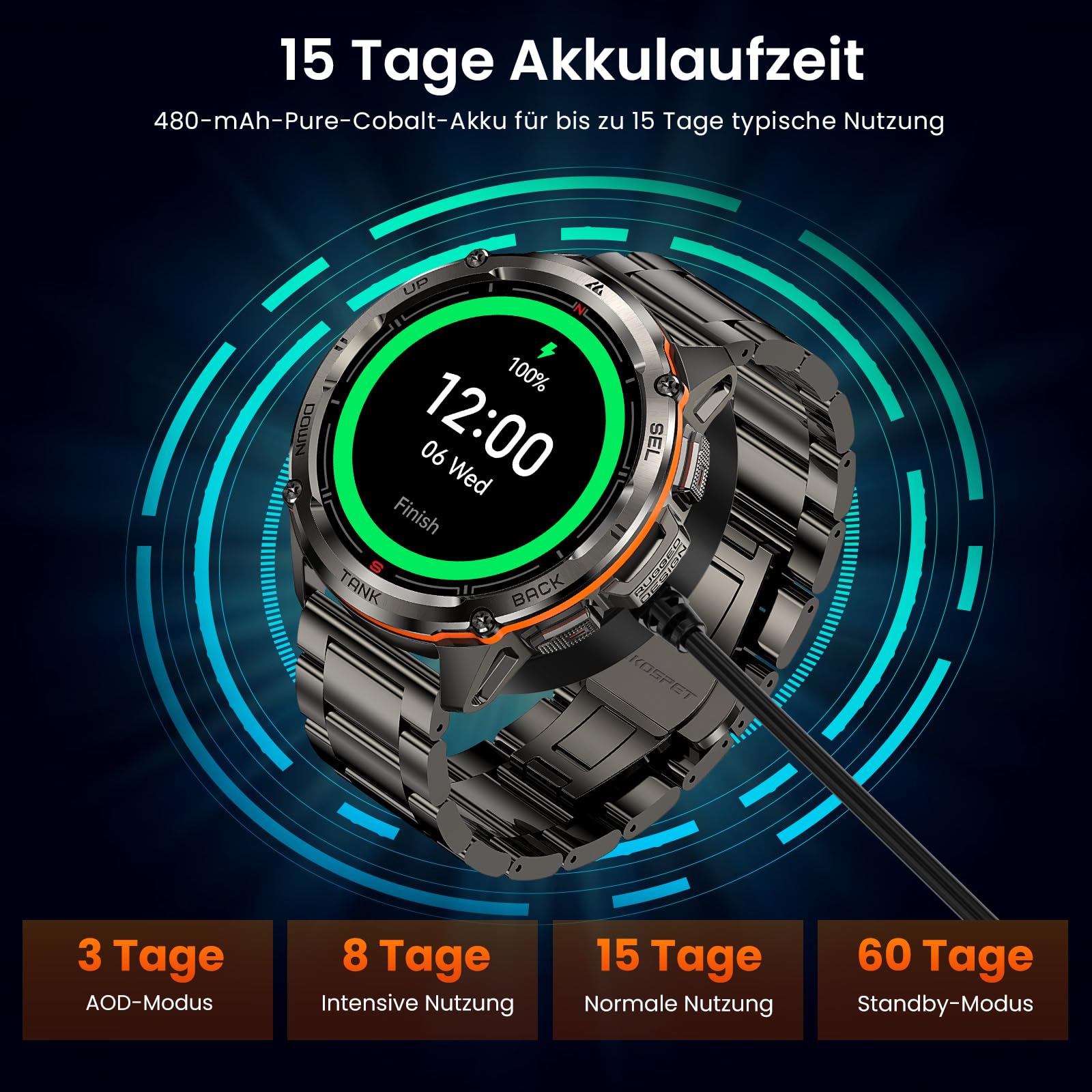 KOSPET Tank T3 Ultra 2 GPS Smartwatch Herren, 2 Bänder, für Android/iPhone 9
