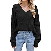 ZAFUL Womens Fall Oversized Sweaters Lightweight 2025 Cable Knit V Neck Long Sleeve Casual Loose Winter Pullover Tops