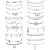 FASACCO 20Pcs Ankle Bracelets for Women Adjustable Beach Anklet Set Surfer Anklet Heart Star Turtle Infinite Anklets Foot Jewelry