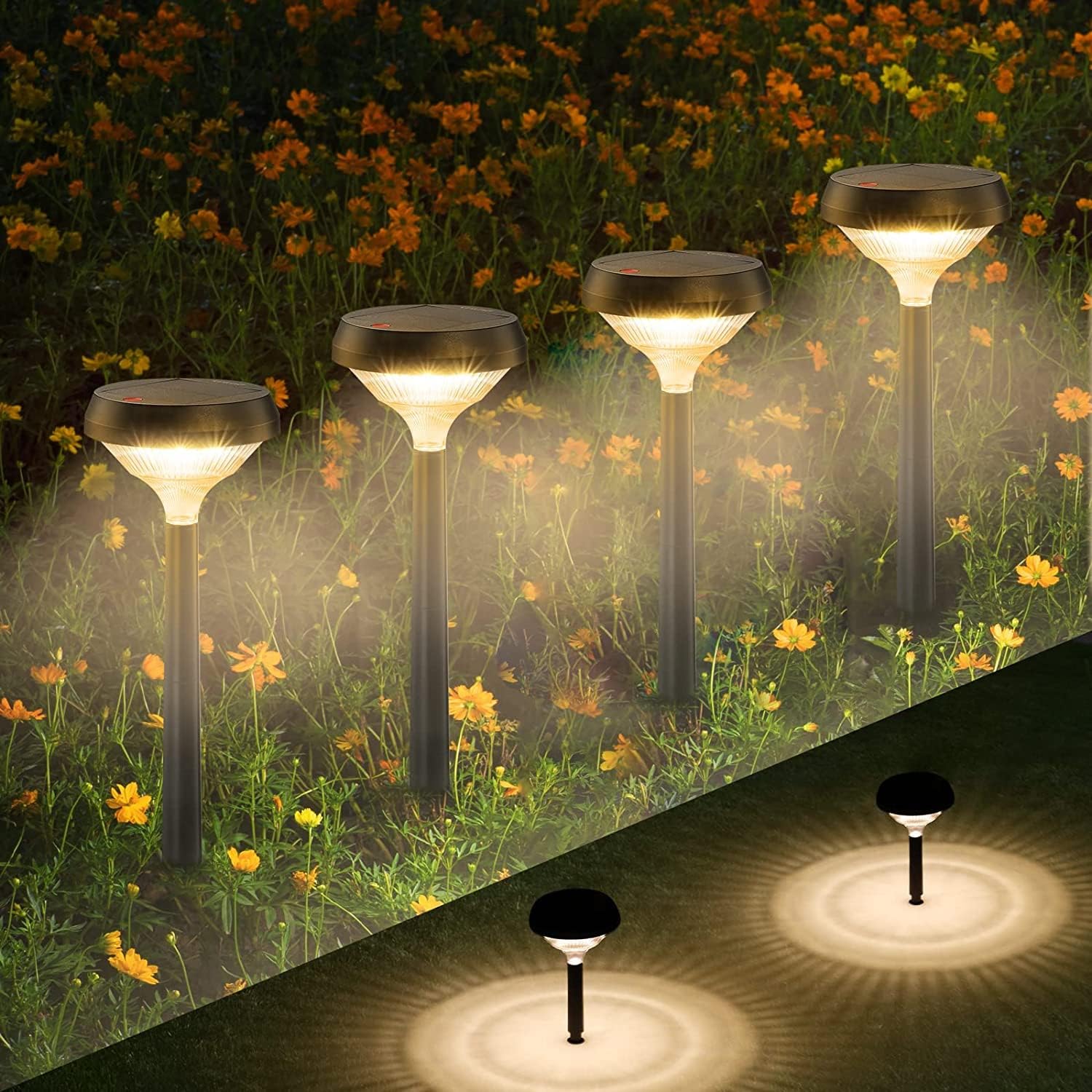 Lighting - Linkind Solar Pathway Lights Outdoor 8 Pack, Solar Lights Outdoor, Warm White Solar Path Lights Waterproof, Solar Lights Landscape Lights for Patio Walkway Yard Driveway Backyard Christmas Decoration