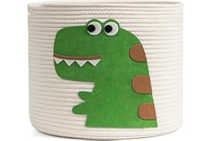 CherryNow Baby Gift Basket for Newborn, Medium Animal Basket for Toy Clothes Towel, Woven Rope Dinosaur Basket for Kids, Decorative Storage Bin with Handles, White, 10'' (H) x 12'' (D)