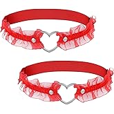 2 Pcs Red Garter Belt Adjustable Heart Lace Thigh Garter, Red Heart Garter Red Leg Garter Red Lace Garter Red Garter with Heart Elastic Leg Garters Belt for Women Parties