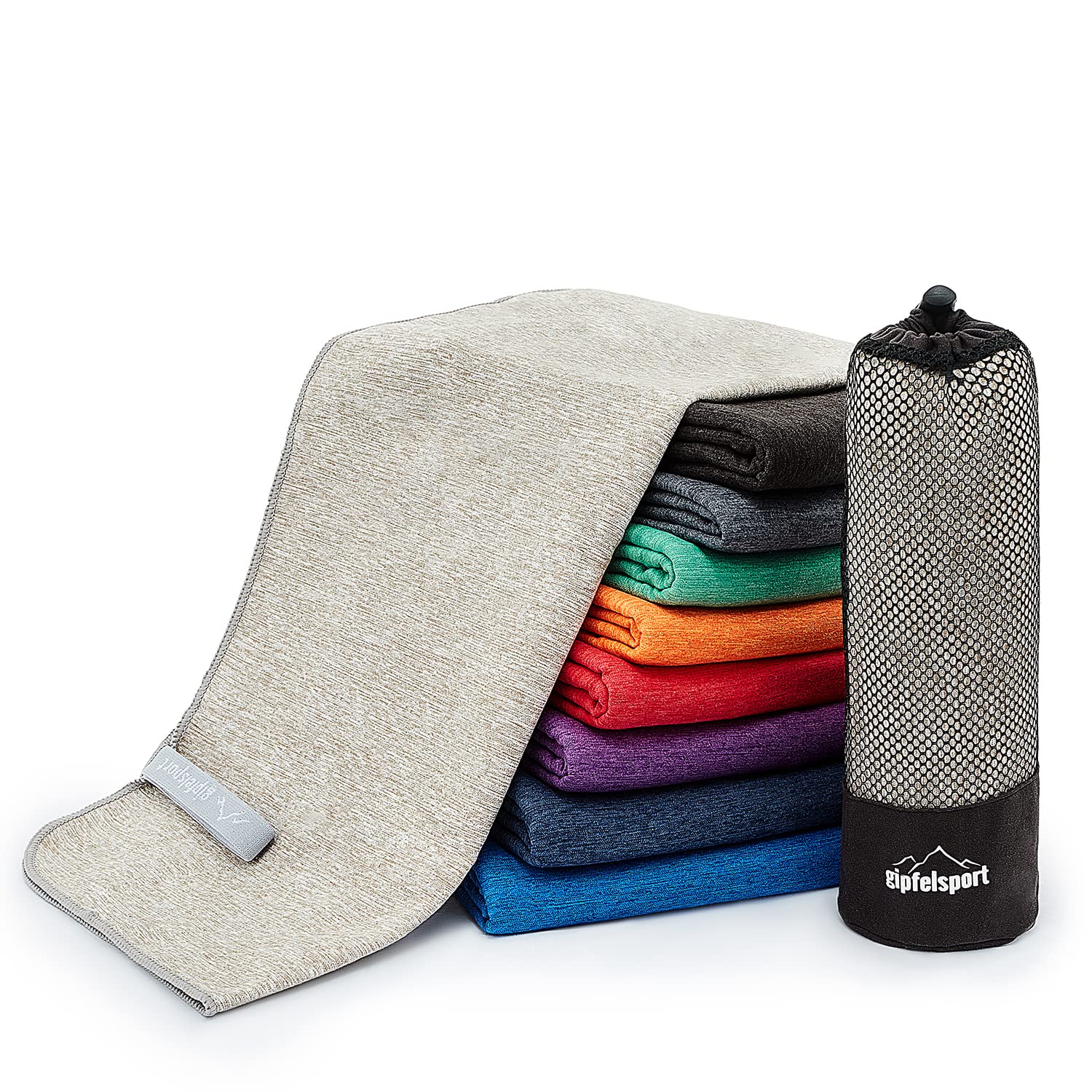 gipfelsport Microfibre Hand Towel | Set 2 1 x S (80 x 40 cm) & 1 x XL (180 x 80 cm) | Light Grey - Brush