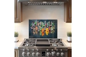 DAIFURONGE Spice Tempered Glass Backsplash For Kitchen Behind Stove,Stove Backsplash Top Cover,Easy to Clean Glass Splashback, Sink Cover Splash Guard,Home Kitchen Wall Decor (23.62"x15.75"(60x40cm))