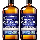 SOULSATION Icelandic Cod Liver Oil Liquid, Lemon (16oz - Pack of 2) - Vitamins A & D, EPA & DHA - Helps Vision, Skin Membranes & Immune Function - MSC Certified, Non-GMO