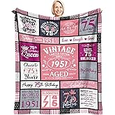 Sunhygge 75th Birthday Gifts for Women Blanket 60"x 50", Gifts for 75 Year Old Woman, 75 Year Old/1951 Birthday Gifts for Women, 75th Birthday Gift Ideas for Mom/Female