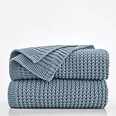 Douceur Blue Throw Blanket for Couch, Soft Chunky Cable Knit Throw Blanket, Classic Fisherman's Rib Stitch Pattern Throw for Living Room, 50"X60"