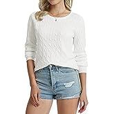 QUALFORT Womens 100% Cotton Cable Knit Sweater Lightweight Crewneck or V Neck 2026