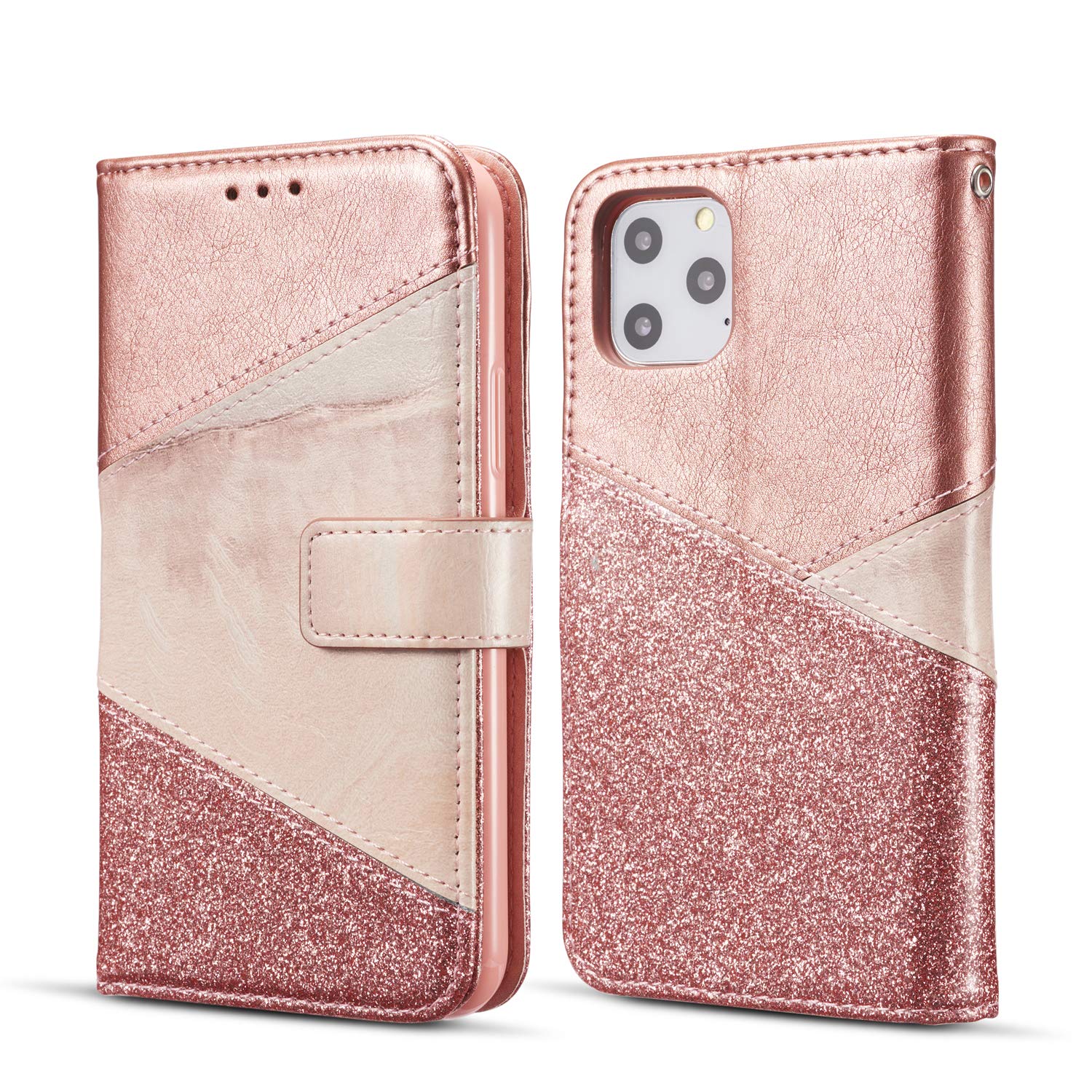 ZCDAYE Case Compatible with iPhone 12 Pro Max,iPhone 12 Pro Max Cover,Premium Bling Glitter [Magnetic Closure] PU Leather [Ceramic Pattern][Card Slots] Flip Cover 6.7 inch-Rose Gold