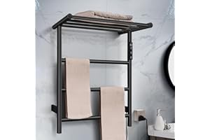 DANMEI WYING Towel Warmer Wall Mounted with 3 Electric Stainless Steel Heated Bars, Hot Towel Rack for Bathroom, Plug-in BathTowel Heater with Built-in Timer, Matte Black