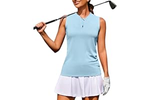 COOrun Womens Golf Shirt Collarless Polo Tank Tops with 1/4 Zip Sleeveless Athletic Tennis Shirts for Women
