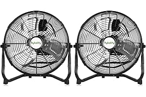 hykolity 1650 CFM 12" High Velocity Floor Fan, 3-Speed Powerful Airflow Fan, Heavy Duty Metal Fan with 180-Degree Tilt for Bedroom, Home, Residential Use, 2 Pack