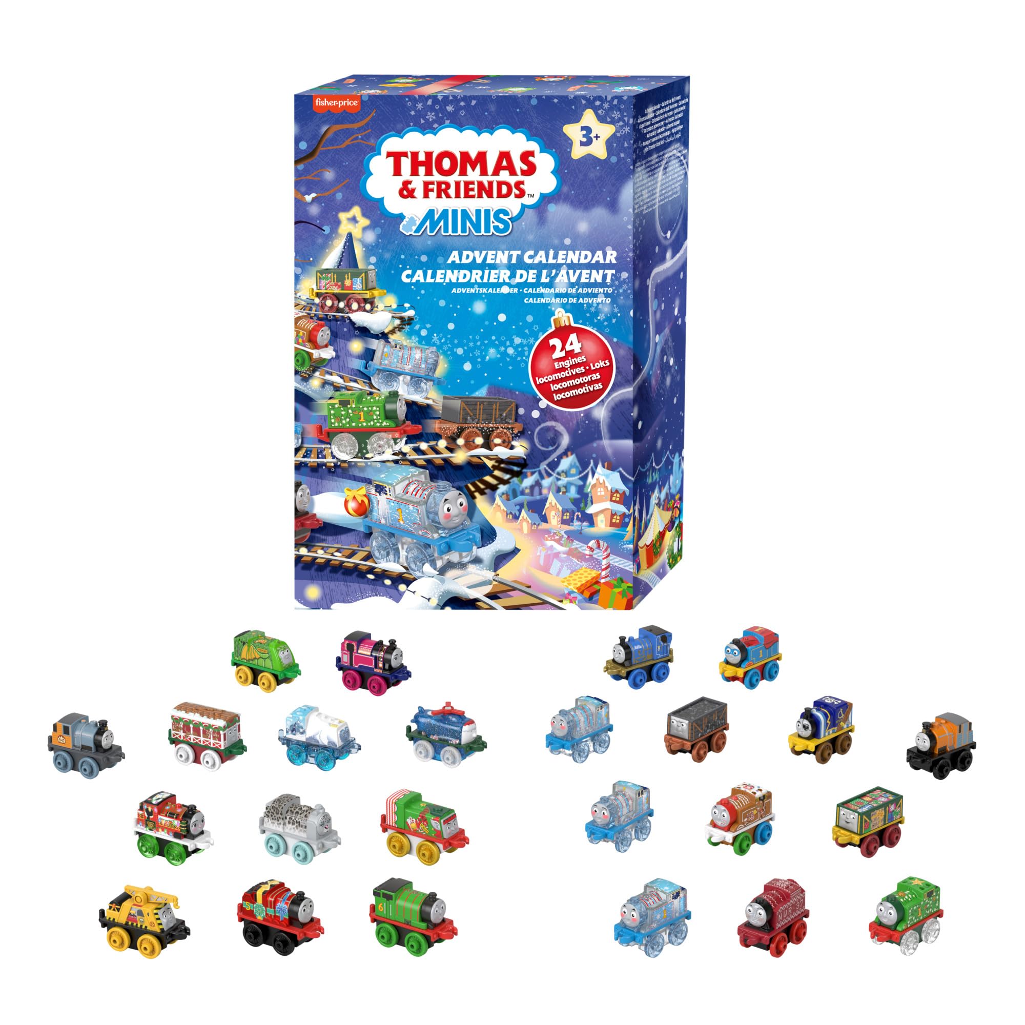 Thomas & Friends MINIS Advent Calendar 2024, 24 Miniature Toy Trains and Vehicles for Preschool Kids Ages 3+ Years, HWB49