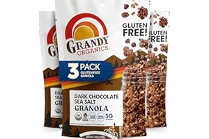 Grandy Organics Dark Chocolate Sea Salt Granola, Certified Organic Granola, Gluten Free, Non-GMO, Certified Kosher, Plant Based Protein, 12oz Each, Pack of 3