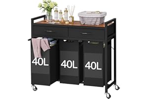 FGNTWP Laundry Sorter 3 Section, 120 L Laundry Hamper with 2 Drawers & 2-tone Top Panel, Rolling Laundry Basket Organizer with Pull-Out Removable Oxford Fabric Bags for Laundry Room Organization