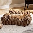 Bedsure Cute Cat Couch for Pets - Fluffy Cat Sofa with Premium Soft Corduroy Fleece, Fuzzy Cat Couch Bed with Removable Washable Cover, Supportive Cat Chair for Indoor Cats, 24inch, Copper Brown