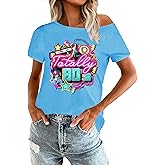 OCURHU 80s Shirts for Women Retro Off The Shoulder Top Disco 80s 90s Theme Party Outfit