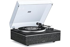 Qlearsoul ONE-S Vinyl Record Player with Bluetooth Input/Output, All-in-One Vintage Turntable Built in Speakers, Phono Preamp & DSP, AT-3600L Cartridge, 33/45 RPM (Black)