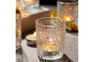 MOSROAD 24 Pcs Votive Candle Holders for Table, Flower Tea Lights Candles Holders, Clear Glass Candle Holder for Wedding Decor, Table Centerpiece, Home Decor