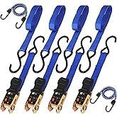 HORUSDY Ratchet Straps, 2,200 LB Break Strength, 4-Pack 15FT Ratchet Tie Down Straps Set for Motorcycle Straps Tie Downs, Appliances, Lawn Equipment, Cargo Straps for Trucks. (Blue)