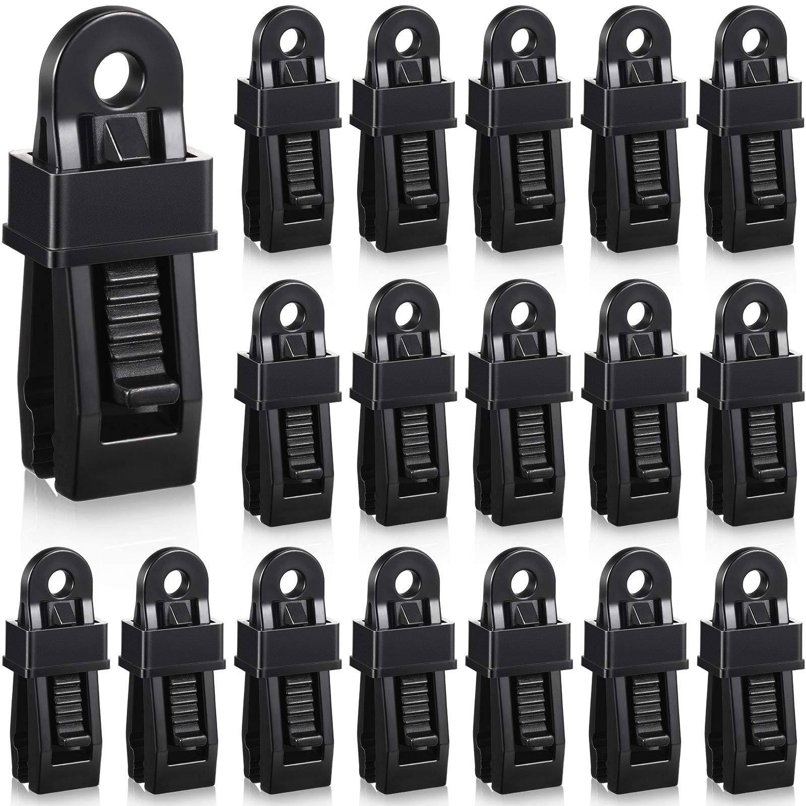 Photo 1 of Outus 20 Pcs Tarp Clip Crocodile Mouth Multipurpose Secures Clamp with Strong Lock Clamp Trap Clip Camping Clips Tighten Tent Snap Grip for Outdoor Tent Awning Banner(Black)