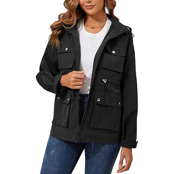 MixMatchy Women's Military Anorak Hoodie Jacket Zip Up Snap Button