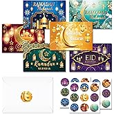 KYMY 24pcs Ramadan Mubarak Cards, Eid Mubarak Greeting Cards with Envelopes and Stickers, Muslim Islamic Ramadan Mubarak Greeting Gift Cards for Eid al-Adha, Hajj Festival Party Decorations