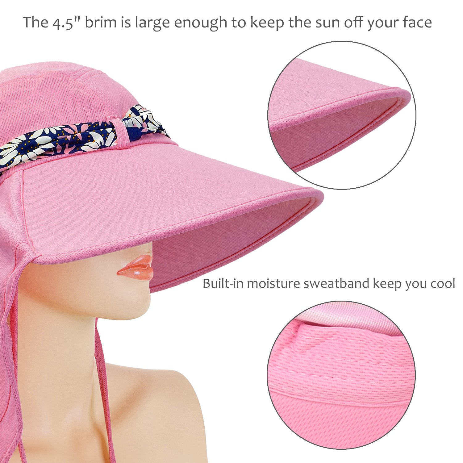 Womens Sun Hats Neck Flap Large Brim UV Protection Foldable Fishing Hiking Beach Cap