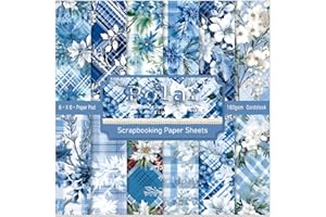 EAMOTOL 6in Blue Flowers Scrapbooking Paper Pad - 24 Sheets Aesthetics Patterns Designed Cardstock for Wedding Origami Journals Decoupage Diary Supplies DIY Crafts Gift Folded Wrapping