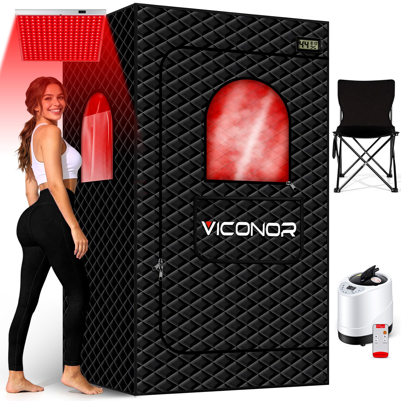 Photo 1 of *UNTESTED**
Viconor Infrared Sauna Box, Portable Steam Infrared Sauna Tent with Red Light Therapy for Home, Full Body Steam Indoor Sauna Box for Relaxation, 3L/1200W Steamer, 9 Levels Heat, Timer, Folding Chair